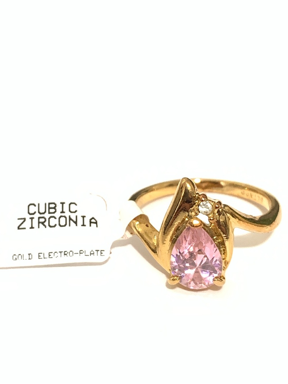 Gold Plated Pink Cubic Zirconia Teardrop Ring